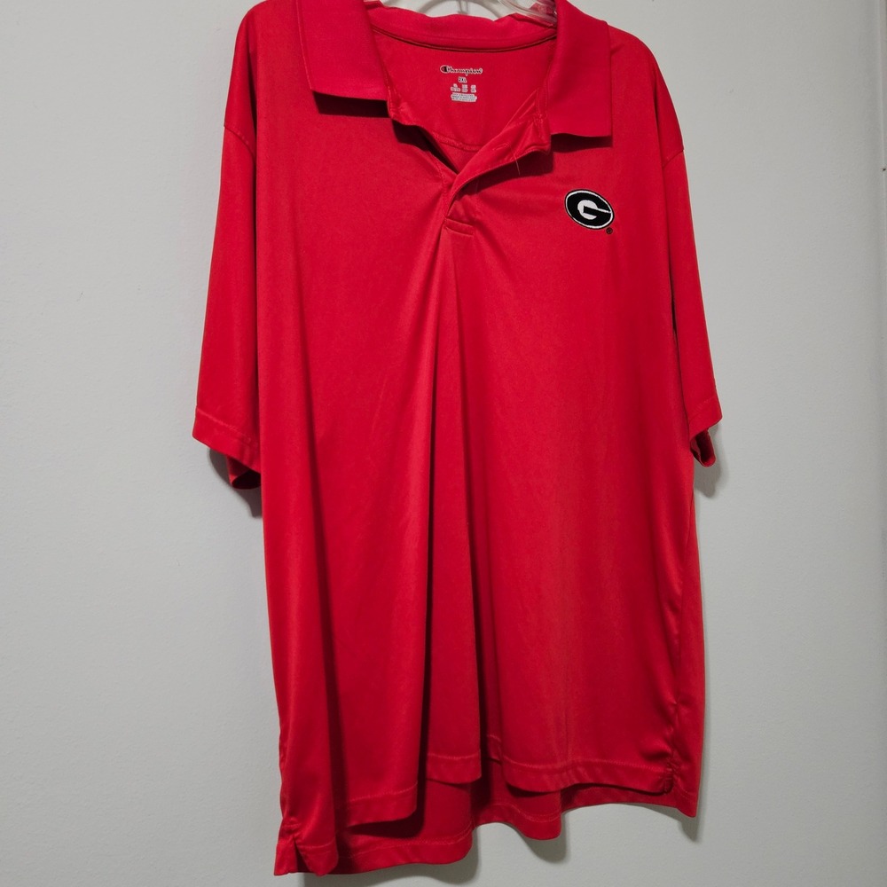 Champion Georgia Bulldogs Mens 2XL Red Performance Polo Shirt NCAA‎ GA G Logo